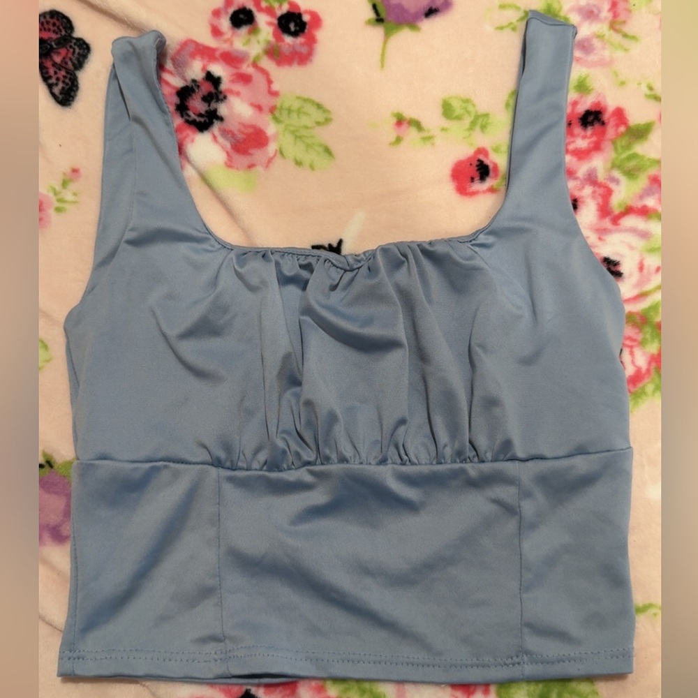 Light Blue sleeveless corset crop top